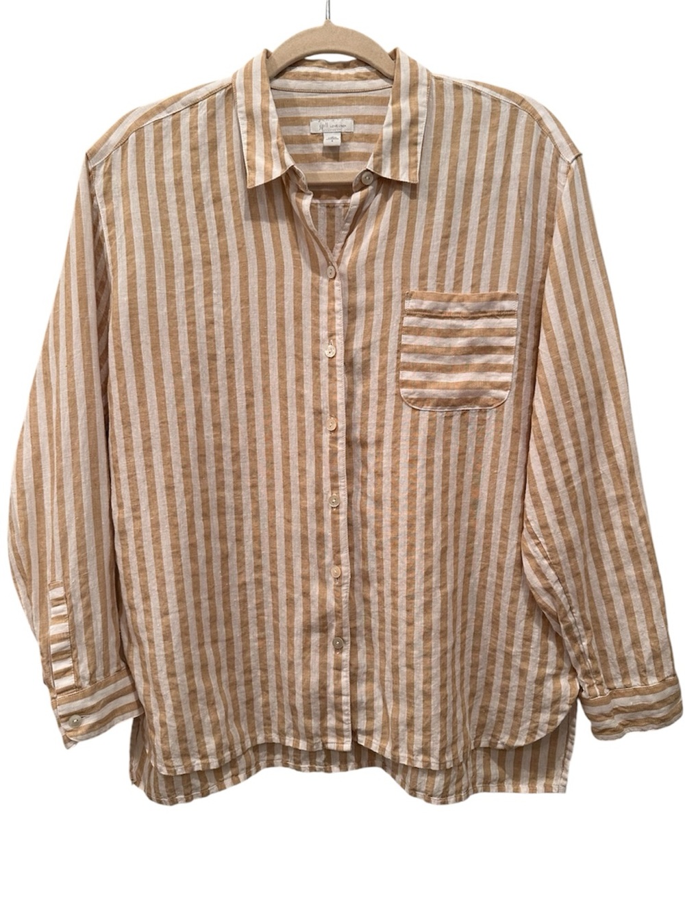 J Jill Love Linen Striped Button Down 100% Linen Breathable Summer Oversized Sz